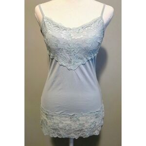Studio Y Womens Sz S Lace Trim Cami Tank Top Lt‎ Blue Y2K Preppy Stretch Layer
